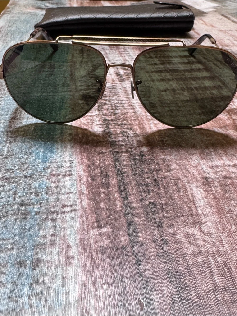 Bottega Veneta Gold Frame Sunglasses with Green Lenses